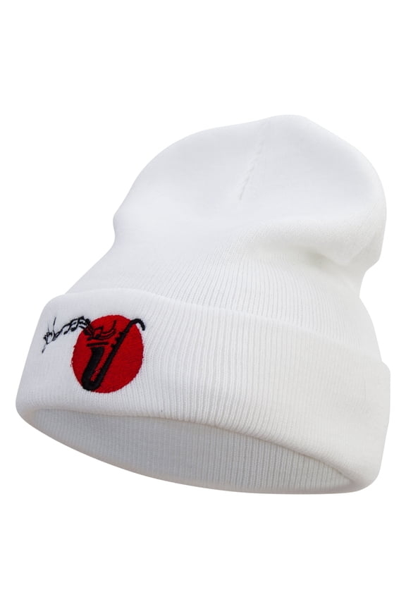 Jazz Music Logo Embroidered 12 Inch Long Knitted Beanie - White OSFM