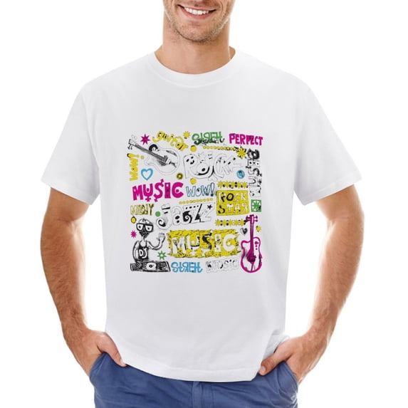 Jazz Music Men’s Graphic T-shirt Vintage Short Sleeve Sport Tee White 2XL