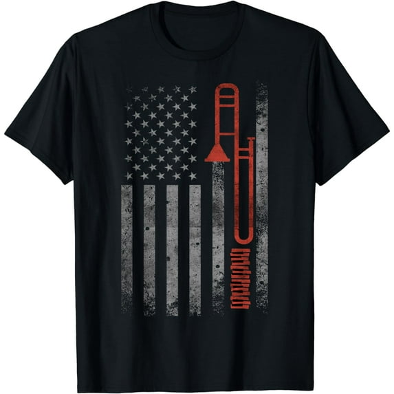 Jazz Music Motifs for Saxophone Vintage American Flag T-Shirt