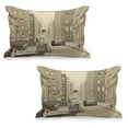 thumbnail image 1 of Jazz Music Quilted Pillowcover Set of 2, Illustration of a Guitarist in an Old Street of New York Buildings Music Cityscape, Standard Queen Size Pillow Cover Bedroom, 30" x 20", Beige, by Ambesonne, 1 of 1