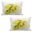 thumbnail image 1 of Jazz Music Quilted Pillowcover Set of 2, Saxophone Color Paint Splash Background Design Illustration, Standard Queen Size Pillow Cover for Bedroom, 30" x 20", Yellow Black, by Ambesonne, 1 of 1