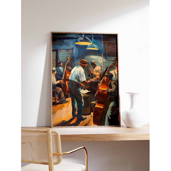 Jazz Music Retro Musician Black Art Lover Illustration Home Wall Decor, Unframed Paper Poster 8x10in