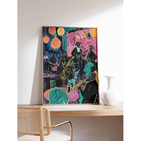 Jazz Music Retro Musician Black Art Lover, Unframed Paper Poster 8x10in