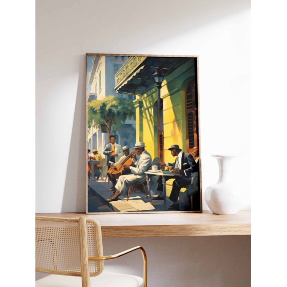 Jazz Music Retro Musician Illustration Art Lover Gift Wall Decor Print, Stretched Canvas 8x10in