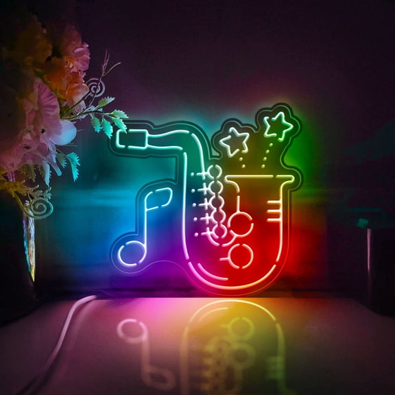 Jazz Music Saxophone Led Light Box, Dimmable Neon-Like Light Signs USB Power for Wall Decor Bedroom Decoration, Color Flow Effect (WxH) 11"x11"