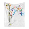 thumbnail image 1 of Jazz Music Soft Flannel Fleece Blanket, Celebration Festival Theme Colorful Artwork with Music Notes and Saxophone, Cozy Plush for Indoor and Outdoor Use, 70" x 90", Orange Green Red, by Ambesonne, 1 of 5