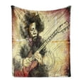 thumbnail image 1 of Jazz Music Soft Flannel Fleece Blanket, Guitar Virtuoso Hand Drawn Style Illustration of a Guitar Player Musician, Cozy Plush for Indoor and Outdoor Use, 70" x 90", Brown Beige Black, by Ambesonne, 1 of 5