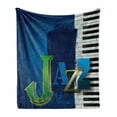 thumbnail image 1 of Jazz Music Soft Flannel Fleece Throw Blanket, Abstract Cracked Background Piano Keys Themed Print Rhytym Image, Cozy Plush for Indoor and Outdoor Use, 50" x 70", Navy Green White, by Ambesonne, 1 of 6