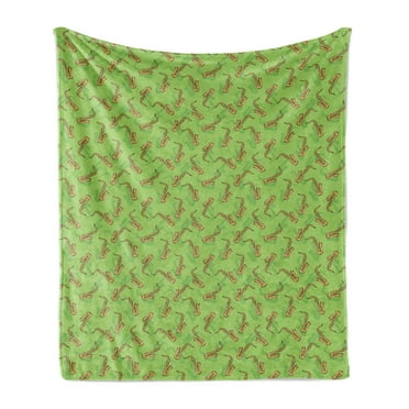 Jazz Music Soft Flannel Fleece Throw Blanket, Hand Drawn Style Saxophone Instruments on Green Background Orchestra, Cozy Plush for Indoor and Outdoor Use, 50" x 60", Green Yellow Brown, by Ambesonne