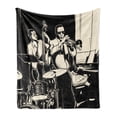 thumbnail image 1 of Jazz Music Soft Flannel Fleece Throw Blanket, Nostalgic Theme Band with Double Bass Trumpet Piano and Drums, Cozy Plush for Indoor and Outdoor Use, 50" x 70", Charcoal Grey Champagne, by Ambesonne, 1 of 5