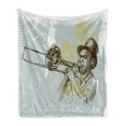 thumbnail image 1 of Jazz Music Soft Flannel Fleece Throw Blanket, Trumpet Player Illustration Rock and Roll Party Classic Design, Cozy Plush for Indoor and Outdoor Use, 70" x 90", Grey Yellow Black, by Ambesonne, 1 of 5
