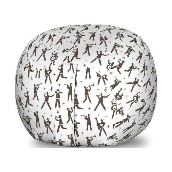 Jazz Music Storage Toy Bag Chair, Repetitive Men Playing Instruments Performing on a Plain Backdrop, Stuffed Animal Organizer Washable Bag, Small Size, Dark Taupe White, by Ambesonne