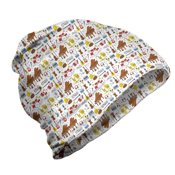 Jazz Music Unisex Beanie, Orchestra Cartoon, Hiking Outdoors, Multicolor, by Ambesonne