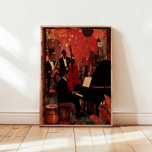 Jazz Music Wall Art Vintage Saxophone Decor Retro Band Artwork, Unframed Paper Poster 8x10in