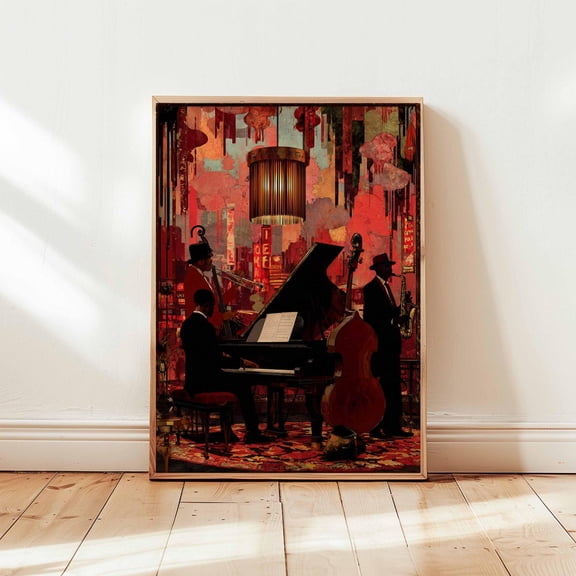 Jazz Music Wall Art Vintage Saxophone Decor Retro Band Artwork, Unframed Paper Poster 8x10in