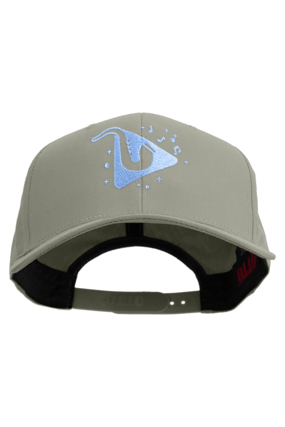 Jazz Music with Saxophone Embroidered Solid Cotton Twill Pro Style Cap - Grey OSFM