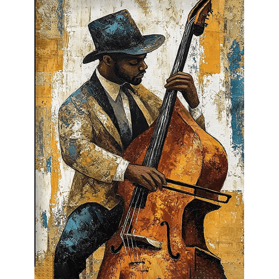 Jazz Musician Double Bass Canvas Art PrintSuitable for Living RoomBedroomOfficeStudioHotel Decoration