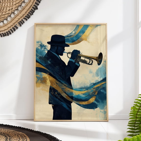 Jazz Musician Trumpet Player Vintage Mid Century Wall Art, Unframed Paper Poster 8x10in
