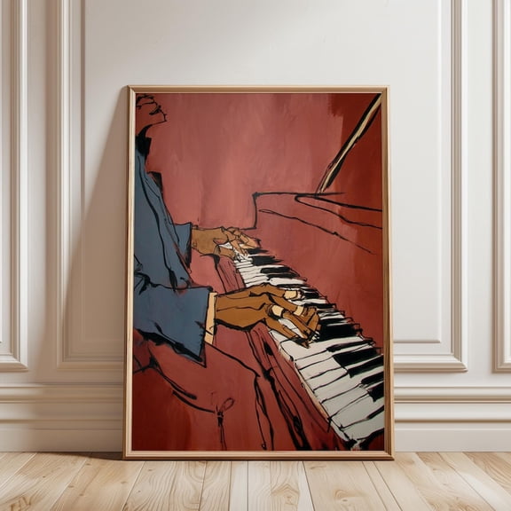 Jazz Piano Expressive Line Art Poster Red Blue 8x12 UNFRAMED