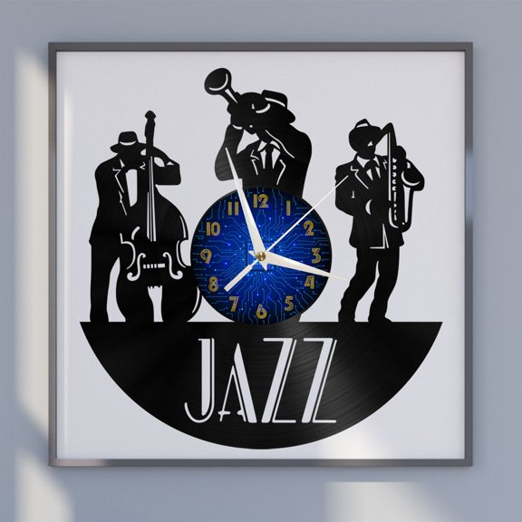 Jazz Playing 12 Inch Vinyl Record Wall Clock - Silent, Creative, and Unique Clock for Living Room, Entryway, or Bedroom Decor - Perfect Gift Idea(12 inchs B without LED)