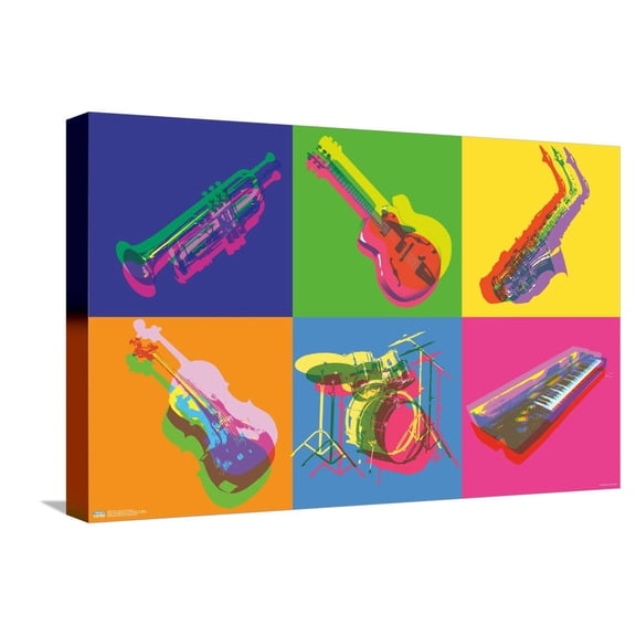 Jazz - Pop Art Instruments Canvas Wall Poster, 14.725" x 22.375"