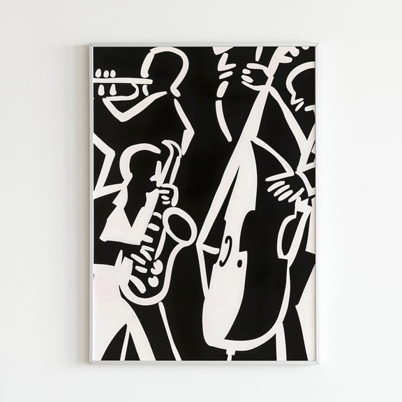 Jazz Poster Art - Maximalist Home Decor Music Lover Painting Musician Gift Black White Wall Decor Saxophone Poster