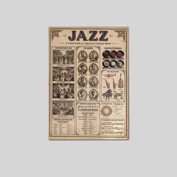 Jazz Poster Vintage Wall Art, Retro Music Decor, Perfect for Living Room or Studio Poster Size 24''x36'' Googate