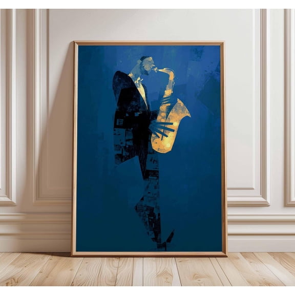 Jazz Sax Player Musician Modern Artwork Lounge Abstract Music Decor, Unframed Paper Poster 8x10in