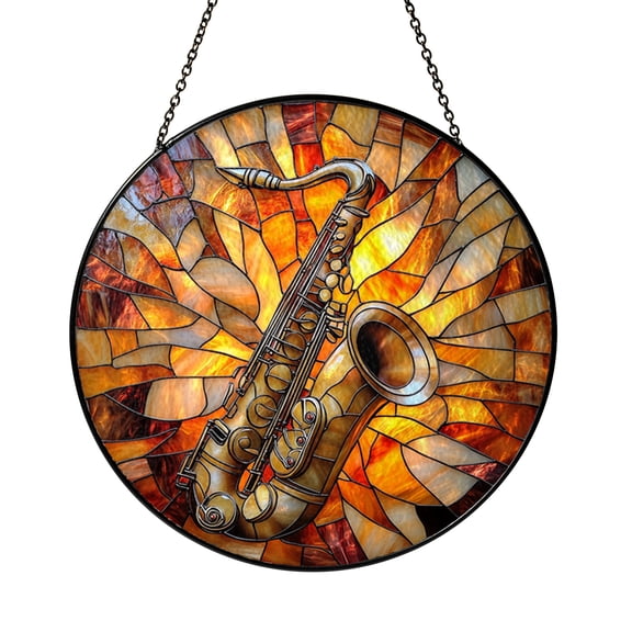 Jazz Saxophone Glass Suncatcher for Window Decor, Musical Light Catcher Hanging Ornament, Creative Studio Accent