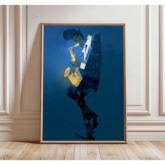 Jazz Saxophone Musician Modern Artwork Bar Lounge Abstract Music, Unframed Paper Poster 8x10in