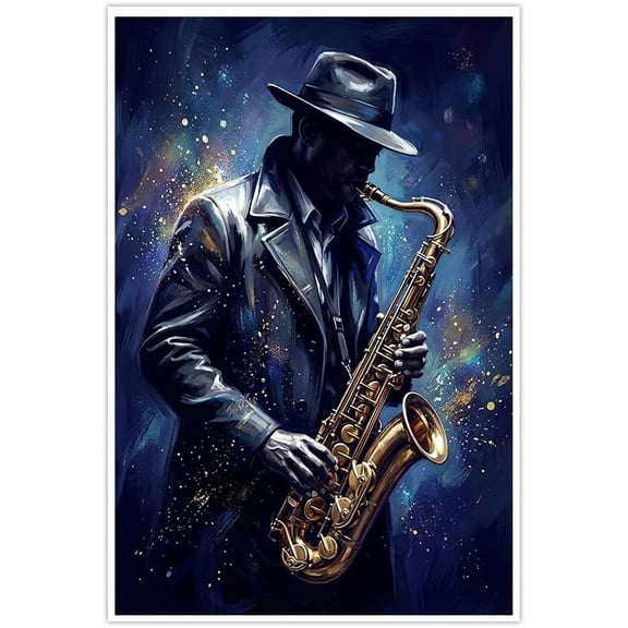 Jazz Saxophone Player Wall Art Poster Colorful Musical Theme Decor for Living Room Bedroom Unique Artwork Gift for Music Lovers-