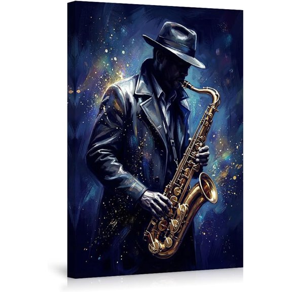 Jazz Saxophone Player Wall Art Poster Colorful Musical Theme Decor for Living Room Bedroom Unique Artwork Gift for Music Lovers-
