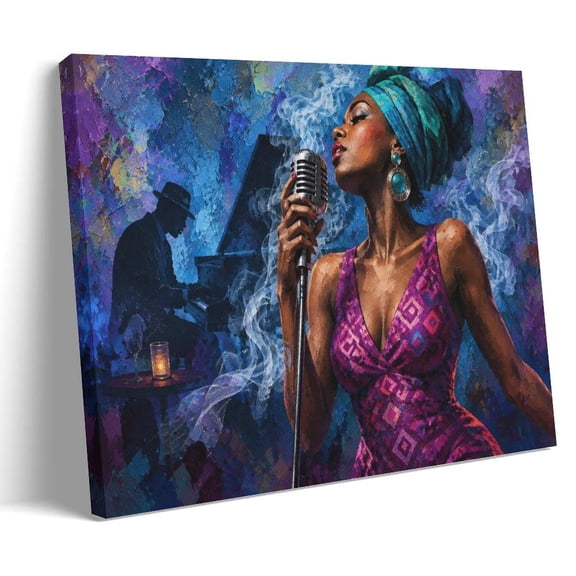 Jazz Singer Woman Microphone Canvas Wall Art Print Decor