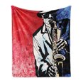 thumbnail image 1 of Jazz Soft Flannel Fleece Throw Blanket, Musician Playing Saxophone Instrument Concert Performance, Cozy Plush for Indoor and Outdoor Use, 70" x 90", Vermilion Navy Blue, by Ambesonne, 1 of 5