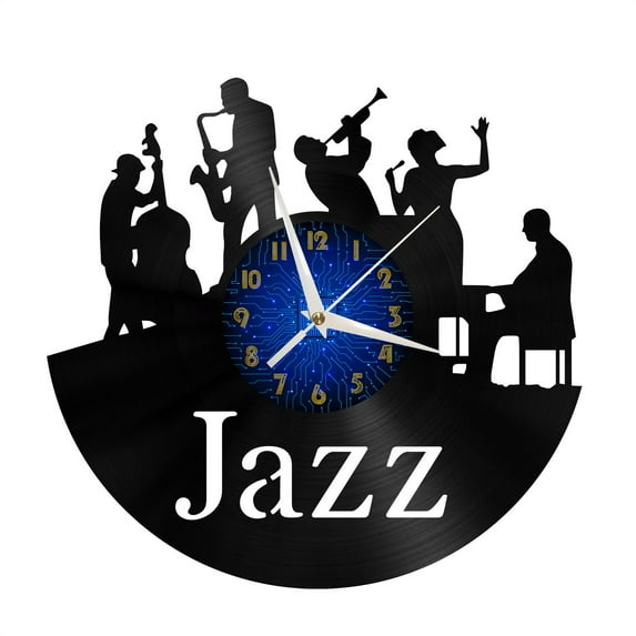 Jazz band Vinyl Record Wall Clock for Kitchen Wall Decor Wall Art Gift for Lover Gift Idea for a Best Friend(B)