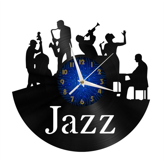 Jazz band Vinyl Record Wall Clock for Kitchen Wall Decor Wall Art Gift for Lover Gift Idea for a Best Friend(B)