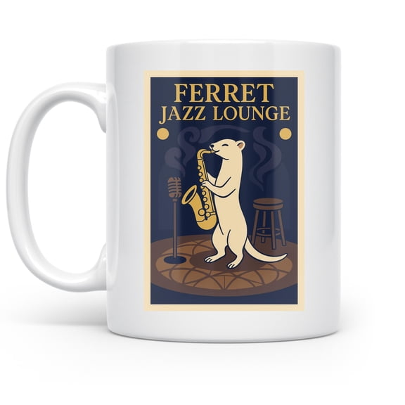 Jazz neon lounge, 11oz mug for music lovers and ferret owners with retro saxophone illustration