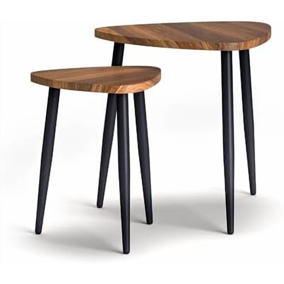 Jazzlyn Contemporary Triangular Nesting End Table Set of 2, Wood Furniture with 3 Metal Legs for Living Room, Bedroom, Natural