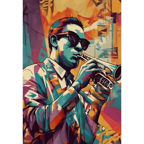 Jazzman with Sunglasses Abstract Illustration - 12" x 18" Art Print Wall Decor