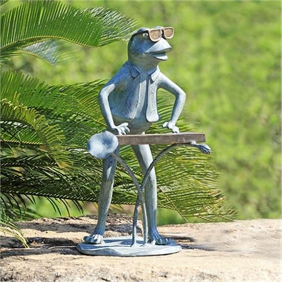 Jazzy Keyboard Frog Verdigris Green Metal Garden Sculpture