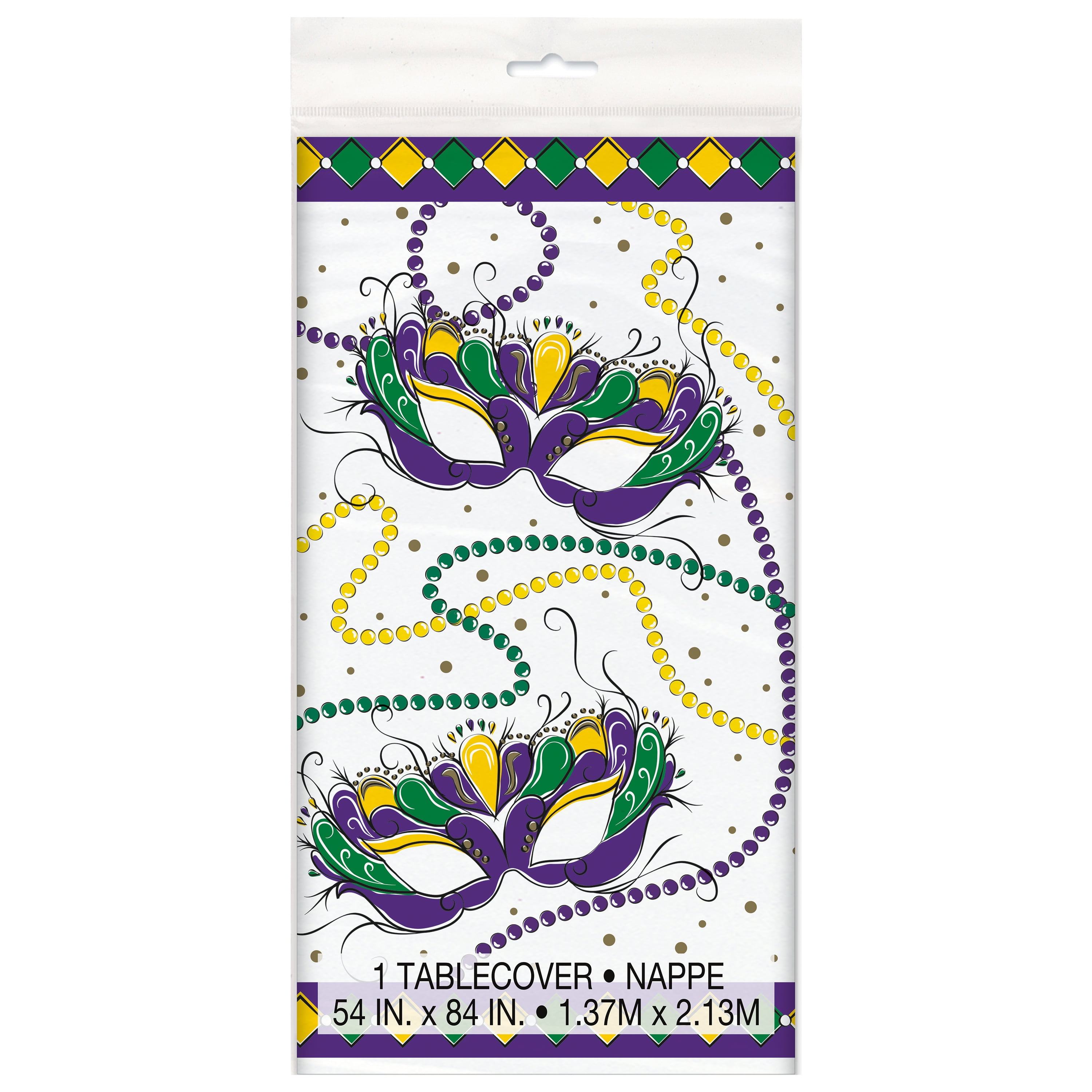 Jazzy Mardi Gras Plastic Party Tablecloth, 84 x 54in