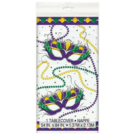 Jazzy Mardi Gras Plastic Party Tablecloth, 84 x 54in