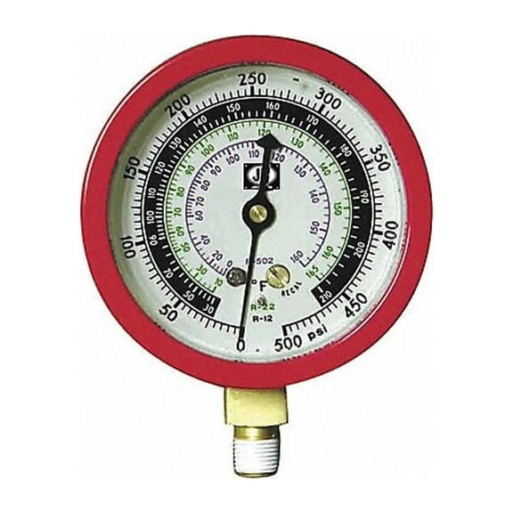 Jb Industries Gauge,3-1/8 In Dia,High Side,Red,500 psi M2-875
