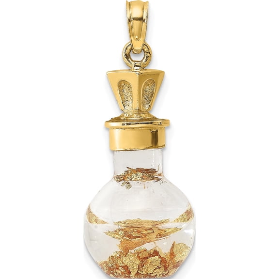 Jewelry by Sweet Pea 14K 3-D Gold Leaf In Glass Bottle Charm