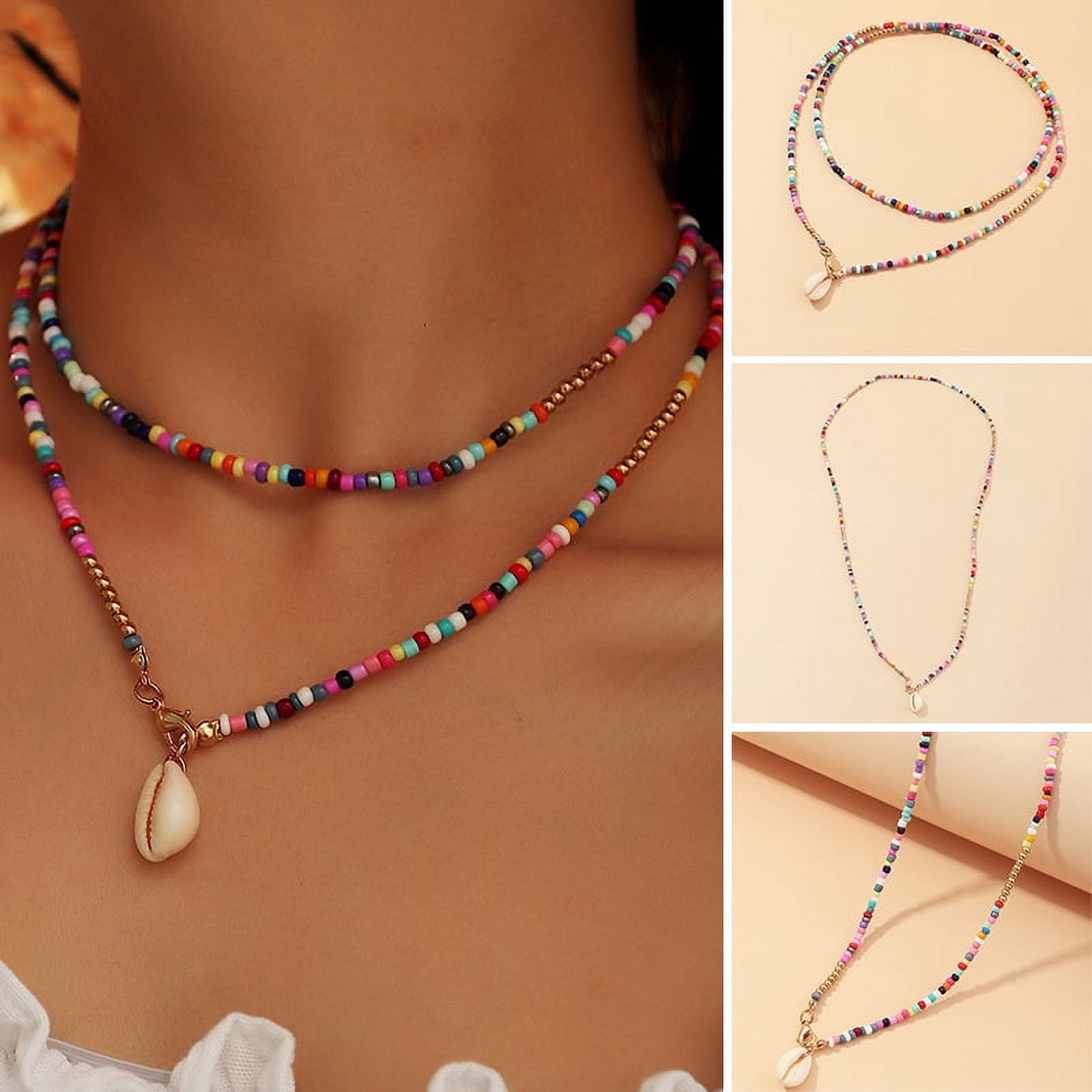 Jbhelth Colourful Boho Bead Necklace Personalized Fashion Shell Clavicle Chain Charming Jewelry Gift for Women New