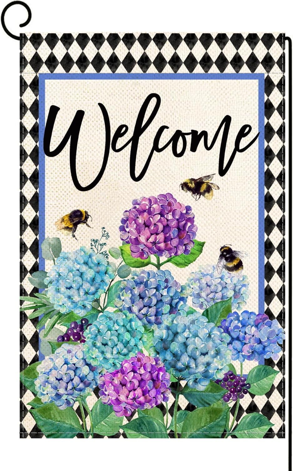 Drapeau Jardin vintage  - geai bleu, papillon, hydrangée main image 1