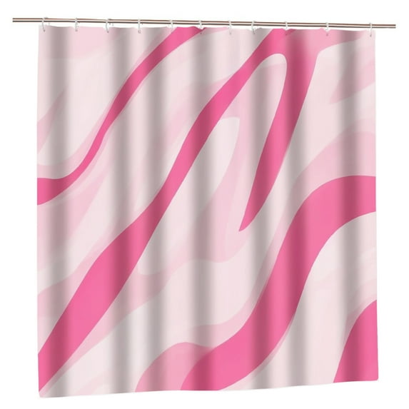 Jbralid Abstract Pink Wavy Lines Polyester Shower Curtain for Home Bathroom Bath Tub Decor 72x72 inch