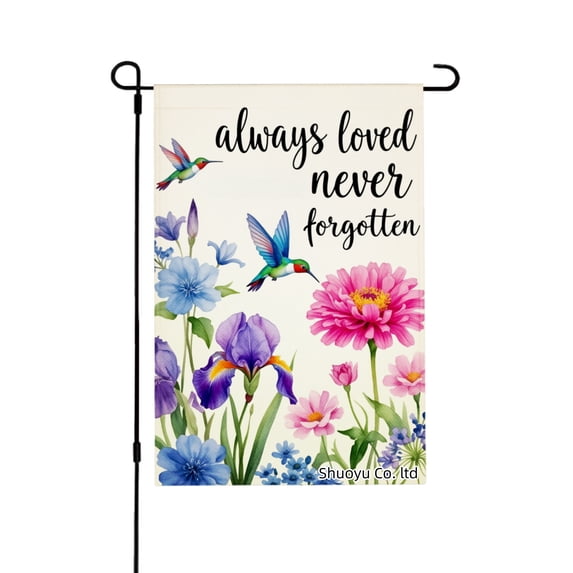 Jbralid Always Loved Never Forgotten Linen Garden Flag With Hummingbirds And Flowers For Spring Summer Home Outdoor Garden Yard Door Decor 12x18 inch