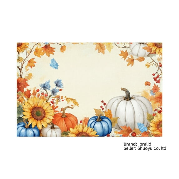 Jbralid Autumn Pumpkin Floral Placemat Set of 6 for Home Kitchen Table Decor 12x18 inch