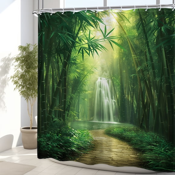 Jbralid Bamboo Forest Waterfall Polyester Shower Curtain for Home Bathroom Bath Tub Decoration 72x72 inch